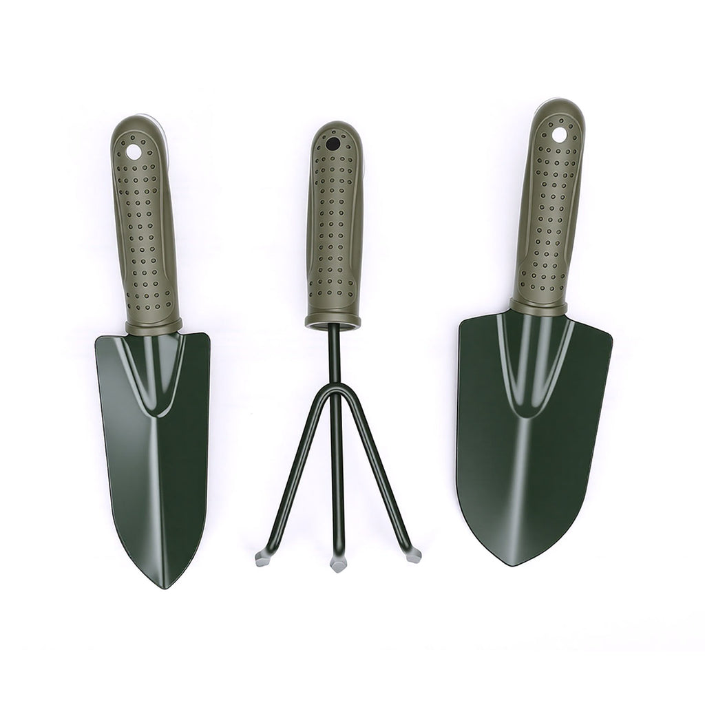 Garden Tool Set 3 Piece, Ergonomic Trowel Transplanter and Cultivator, Heavy Duty Hand Tools with Storage Bag
