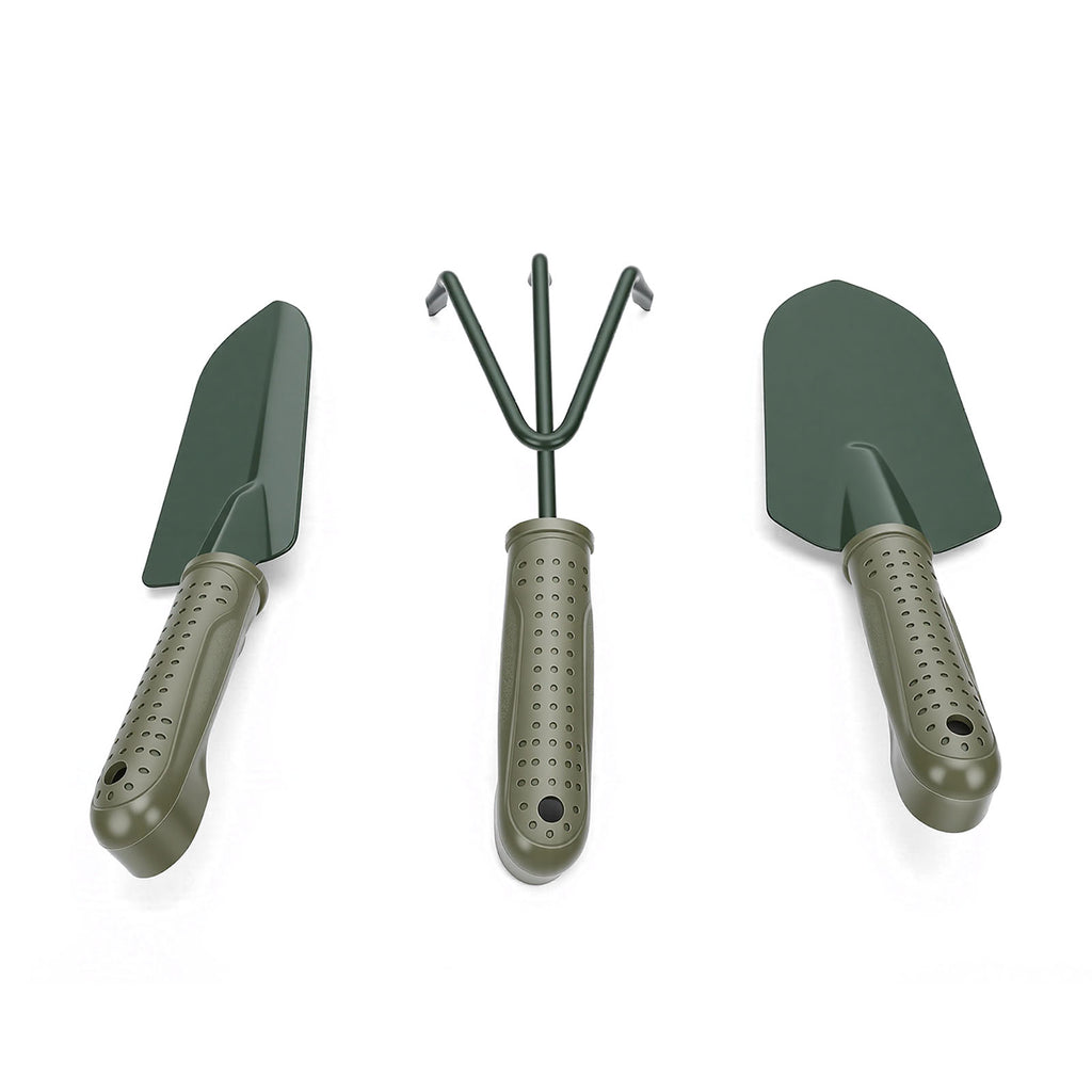 Garden Tool Set 3 Piece, Ergonomic Trowel Transplanter and Cultivator, Heavy Duty Hand Tools with Storage Bag