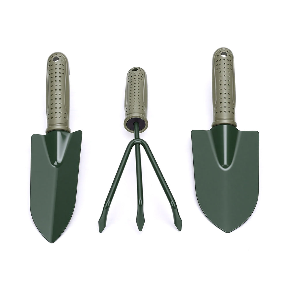 Garden Tool Set 3 Piece, Ergonomic Trowel Transplanter and Cultivator, Heavy Duty Hand Tools with Storage Bag