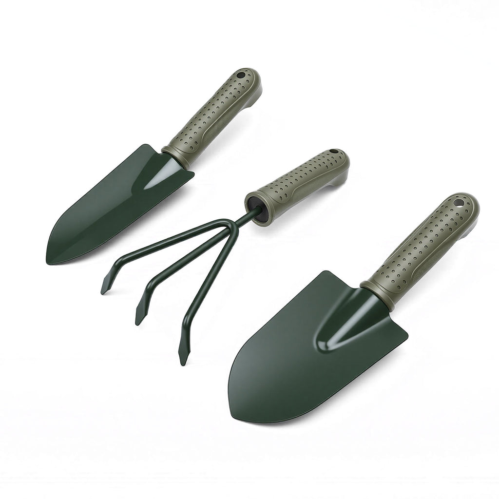Garden Tool Set 3 Piece, Ergonomic Trowel Transplanter and Cultivator, Heavy Duty Hand Tools with Storage Bag